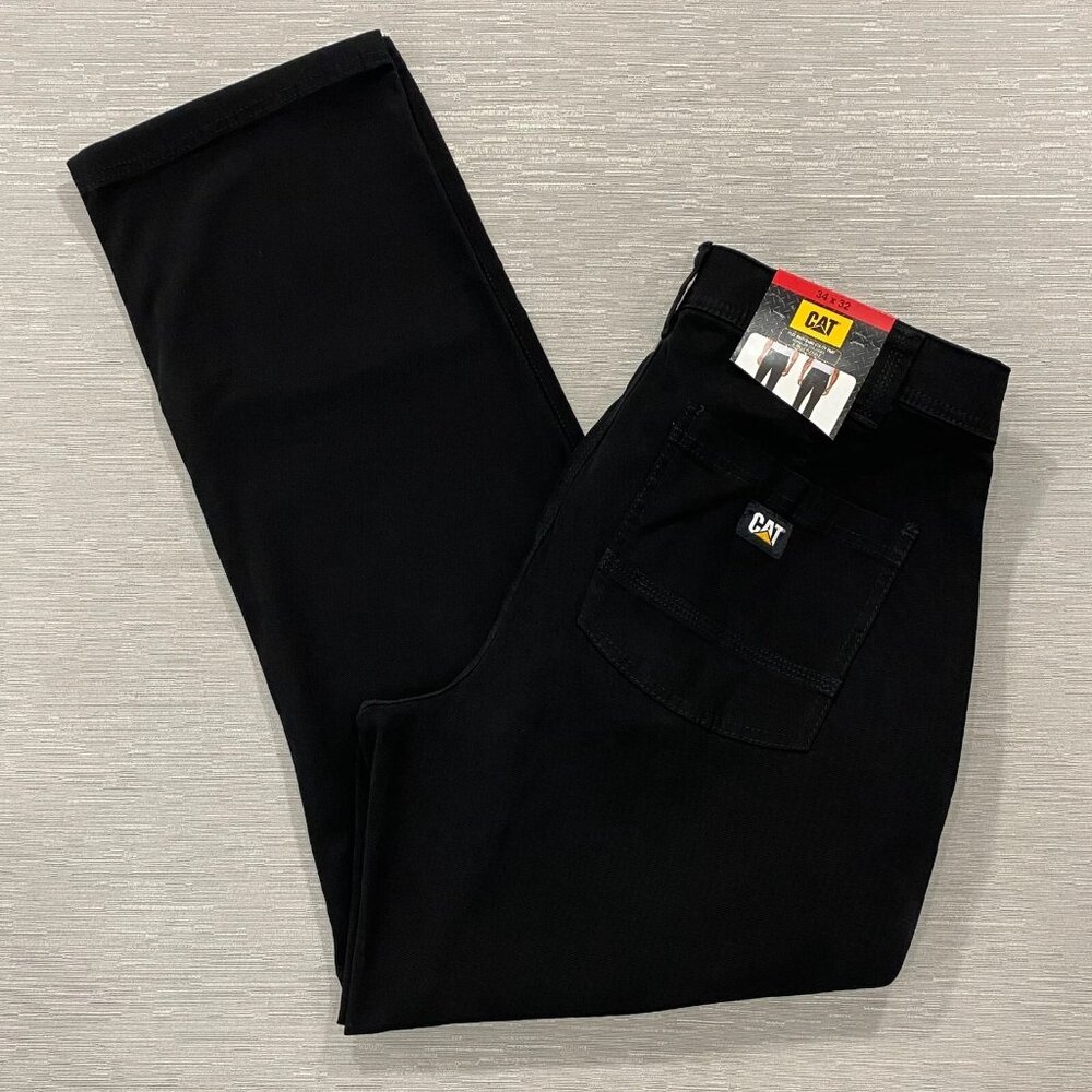 CAT Caterpillar Utility Work Pants Mens 34 x 32 Black Flex Waistband Cell Pocket